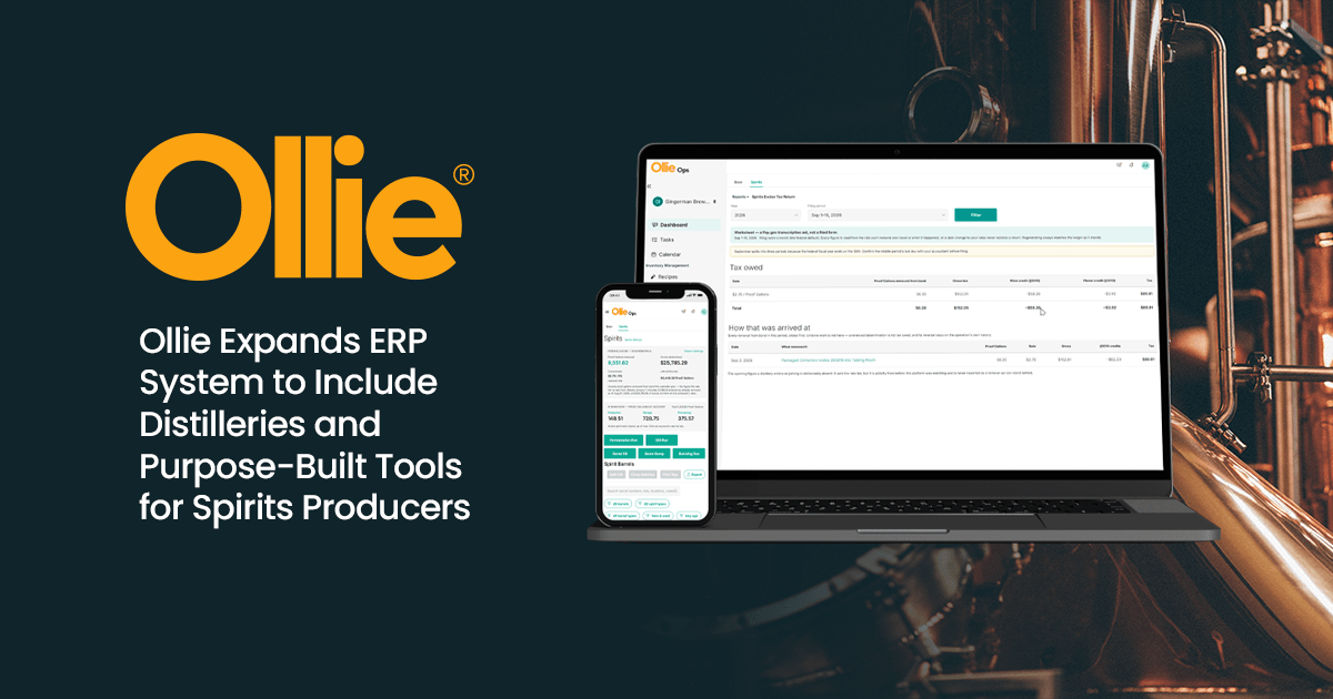 Ollie Expands ERP System to Include Distilleries and Purpose-Built Tools for Spirits Producers